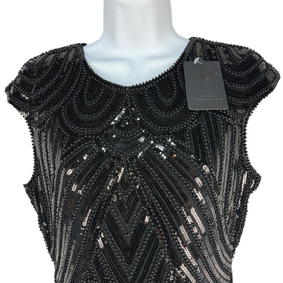Vijiv Womens Black Sequin Fringe Flapper Dress 1920s Art Deco Gatsby Style Small - Picture 3 of 13